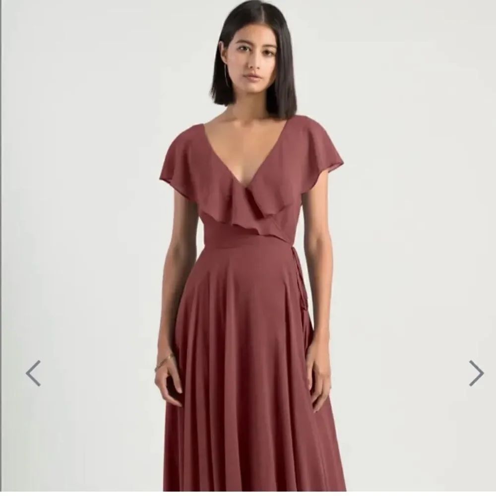 Jenny Yoo Maxi Dress Womens Size 2 Chiffon Bridesmaid in Cinnamon Rose V Neck
